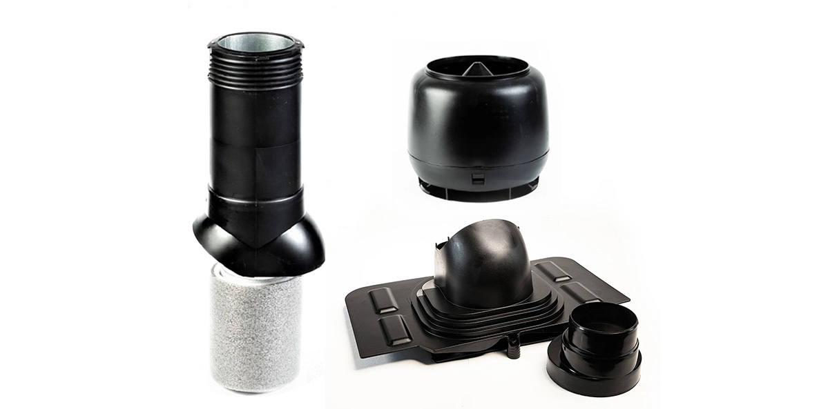 Комплект Starke труба вентиляционная D-125мм, проходной элемент, колпак Universal черный